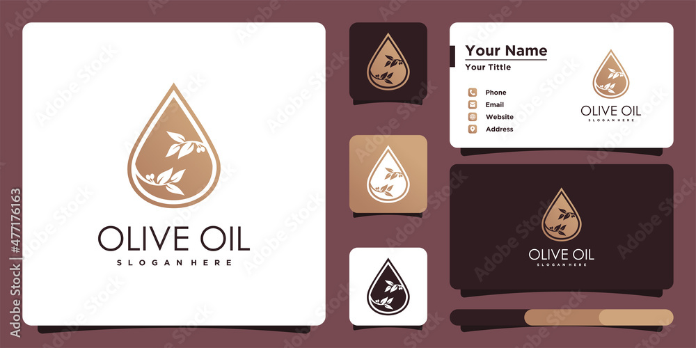 Olive oil logo design template unique and business card. Premium Vector