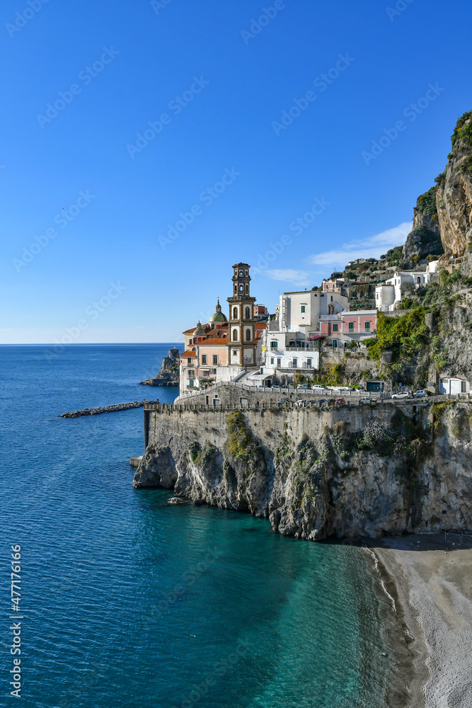 View of Atrani, a town on the Amalfi coast.	