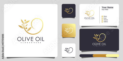 Olive oil logo design template unique and business card. Premium Vector