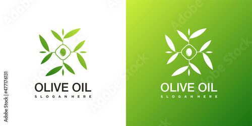 Olive oil logo design template unique and business card. Premium Vector