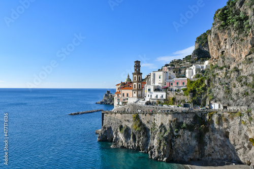 View of Atrani, a town on the Amalfi coast, Italy. 