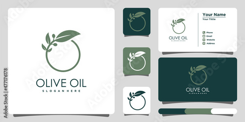Olive oil logo design template unique and business card. Premium Vector