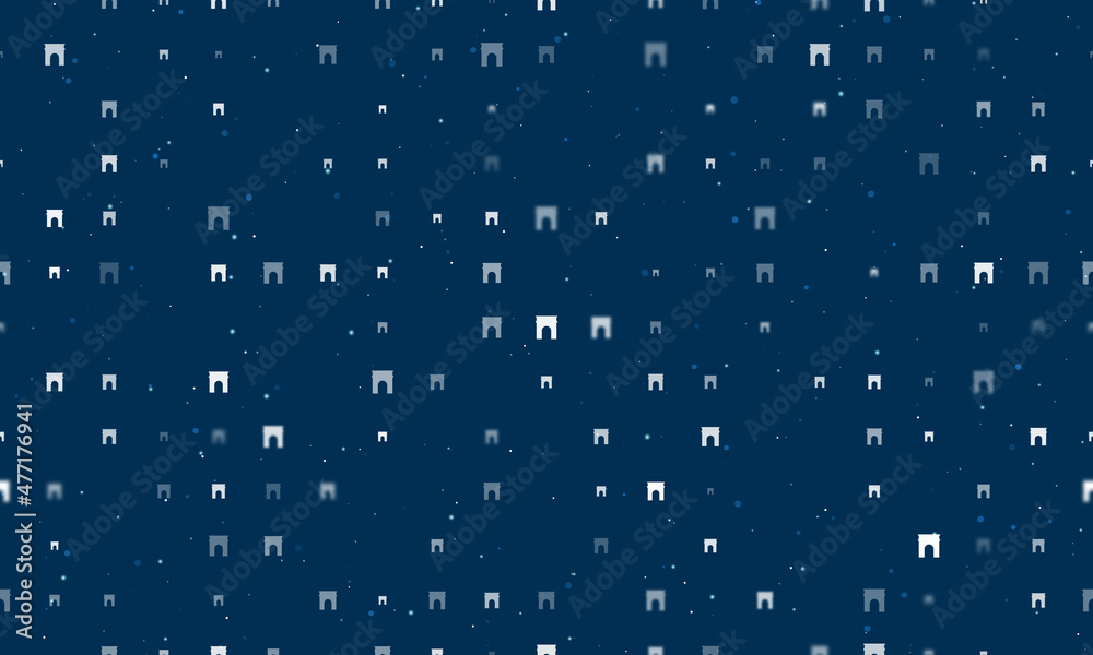 Naklejka premium Seamless background pattern of evenly spaced white arch symbols of different sizes and opacity. Vector illustration on dark blue background with stars