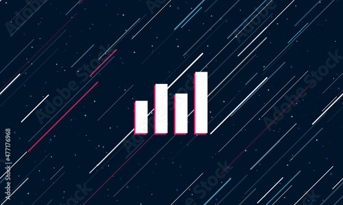 Large white chart line symbol framed in red in the center. The effect of flying through the stars. Vector illustration on a dark blue background with stars and slanted lines
