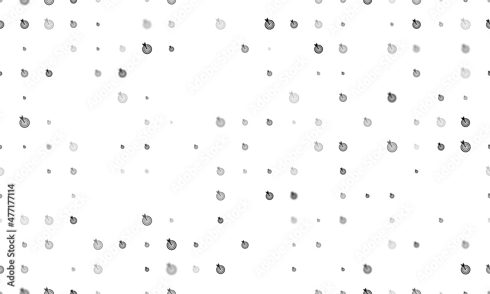 Seamless background pattern of evenly spaced black goal symbols of different sizes and opacity. Vector illustration on white background