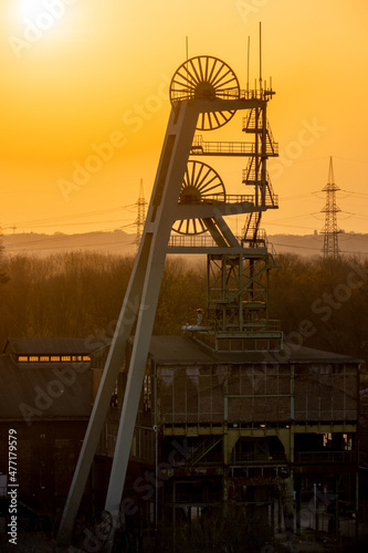 Mining Headframe Orange backlight sunset telephoto