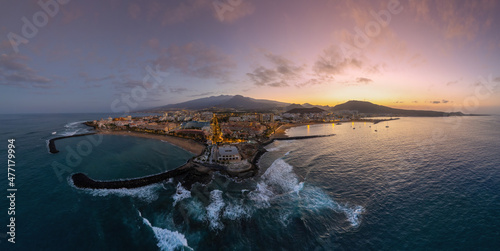 Aerial Panorama of Holiday resorts on Tenerife at Dawn