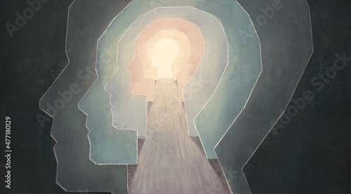 Brain psychology mind soul and hope concept art, 3d illustration, surreal artwork, imagination painting, conceptual idea	