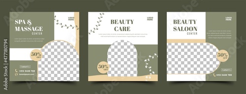 Spa, massage, salon, beauty social media post template design collection. Editable modern square banner with place for the photo.