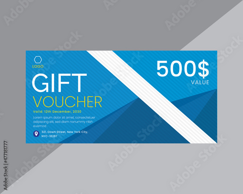 Blue color gift voucher design template 