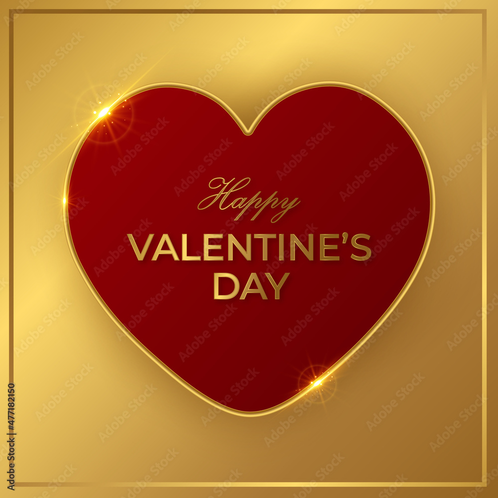 Happy Valentine's Day greeting card with big red heart on gold background. Happy Valentine's Day greeting card with big red heart on gold background.