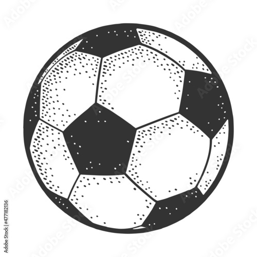 Soccer football ball sketch engraving vector illustration. T-shirt apparel print design. Scratch board imitation. Black and white hand drawn image.