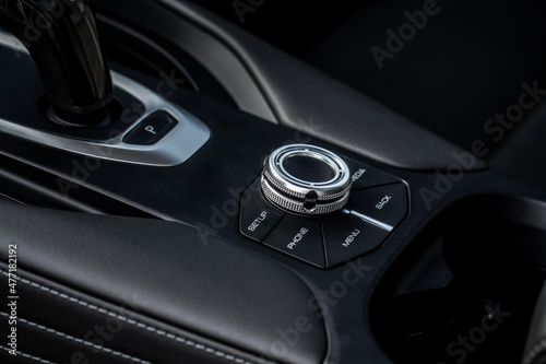 Modern car drive mode selector. Suspension and wheel drive control panel. Driving mode switch buttons. © Roman