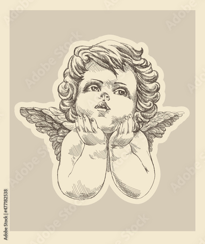 Billede på lærred Poster cherub illustration in vintage style