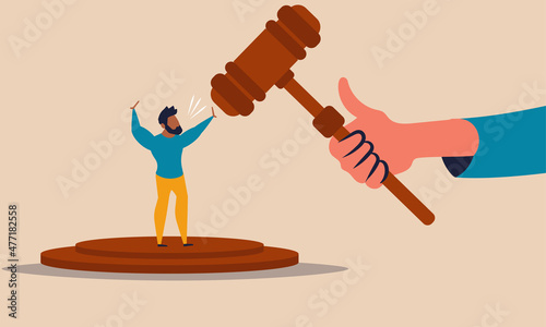 Justice of discrimination and judge law racism and injustice concept. Unfair multiracial people and freedom right issue vector illustration. Human equal and legal democracy support and stop problem