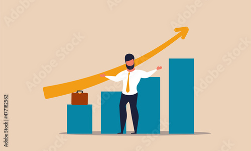 Economic recovery and business financial economy after the pandemic. Chart graph growth up and investor market profit success vector illustration. Increase future fund and stock trade stable revival