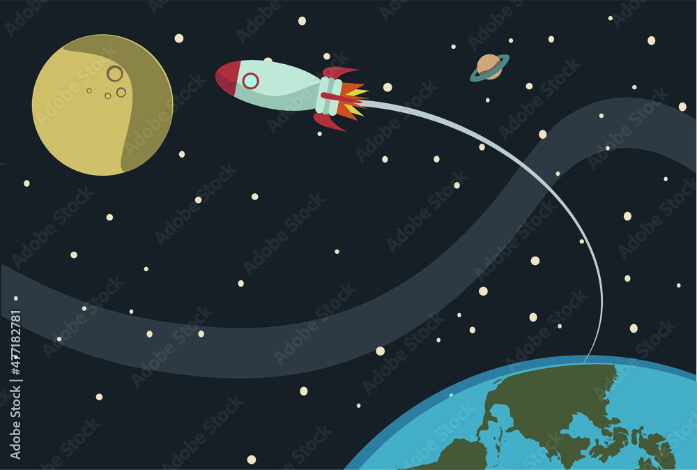 retro poster of spaceship to the moon