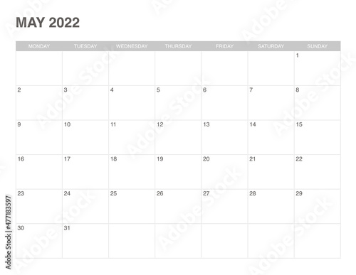 May 2022 calendar with simple design