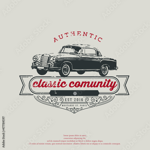 classic car vector logo emblem, vintage logo style