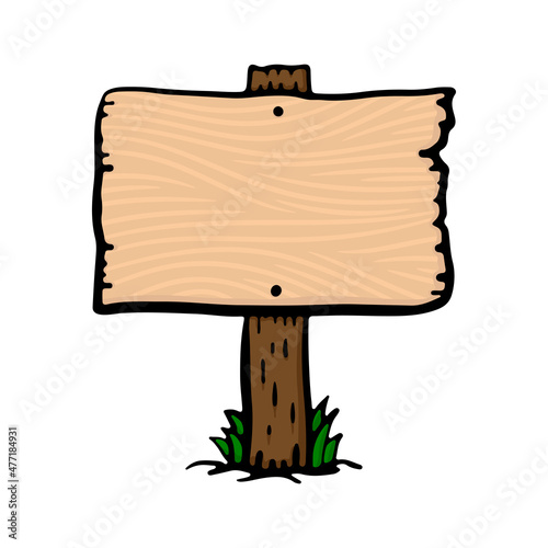 Old wooden signpost. Pointer board icon. Colored contour linear sketch drawing. Front view. Vector simple flat graphic hand drawn illustration. The isolated object on a white background. Isolate.