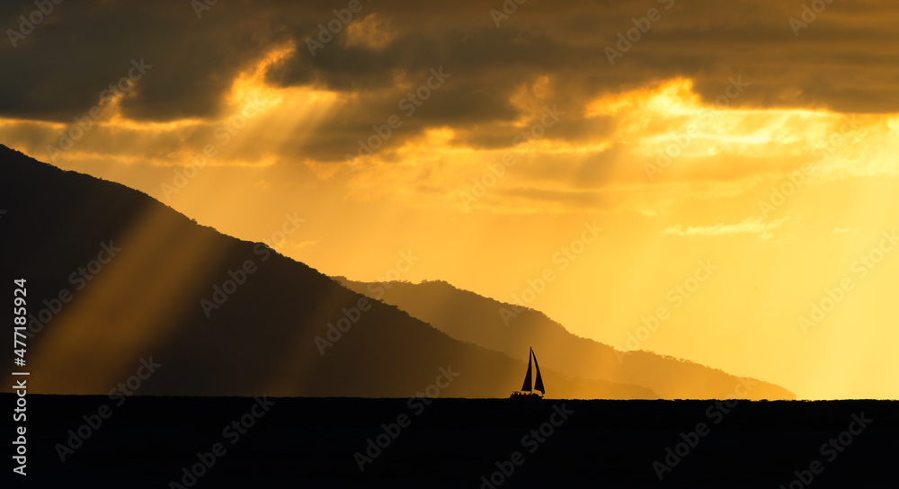 Sunset Sailboat Sun Rays