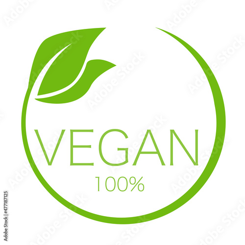 Vector illustration of vegan icon on white background. Symbol for stickers, labels and logos
