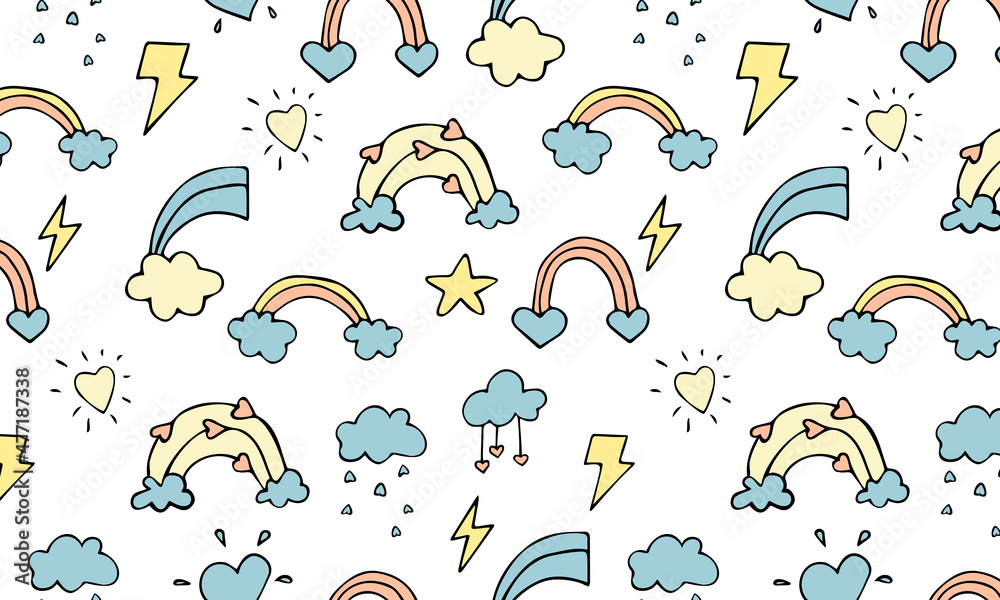 Weather synoptic seamless vector pattern in doodle style for print textile wallpaper