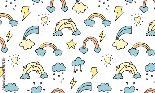 Weather synoptic seamless vector pattern in doodle style for print textile wallpaper
