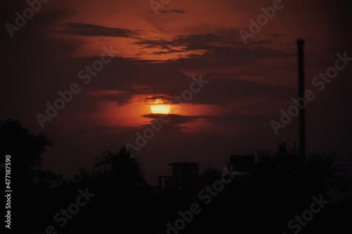 WEST BENGAL, INDIA- 2nd September 2021. View of  landscape during sunset