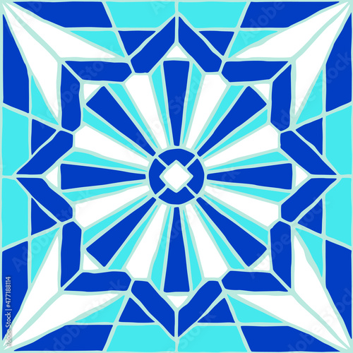 Vintage mosaic pattern. Blue portuguese tile.