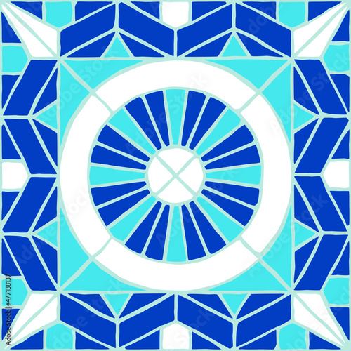 Vintage mosaic pattern. Blue portuguese tile.