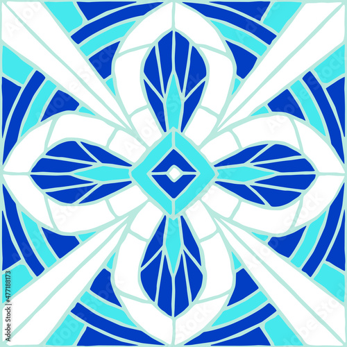 Vintage mosaic pattern. Blue portuguese tile.