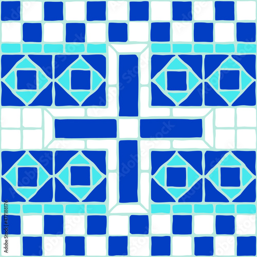 Vintage mosaic pattern. Blue portuguese tile. (ID: 477188176)