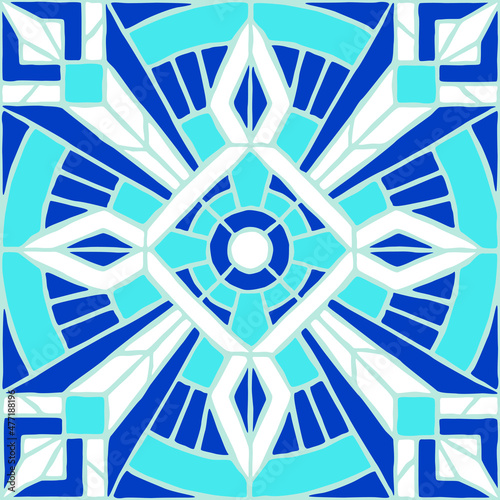 Vintage mosaic pattern. Blue portuguese tile. (ID: 477188196)