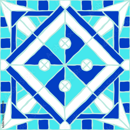 Vintage mosaic pattern. Blue portuguese tile. (ID: 477188304)
