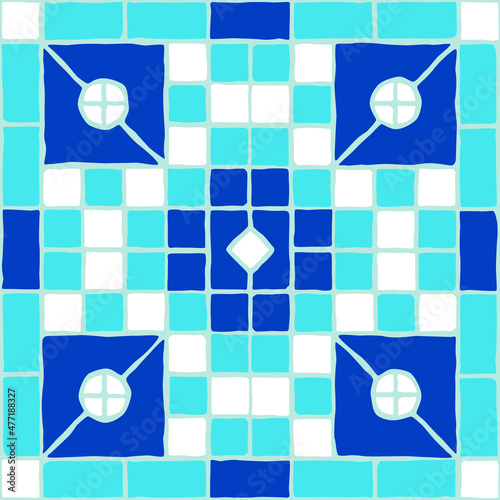 Vintage mosaic pattern. Blue portuguese tile. (ID: 477188327)
