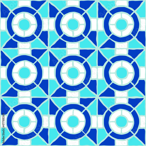 Vintage mosaic pattern. Blue portuguese tile. (ID: 477188369)