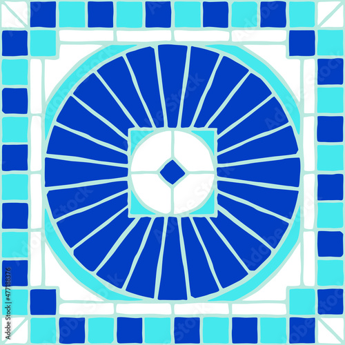 Vintage mosaic pattern. Blue portuguese tile. (ID: 477188376)