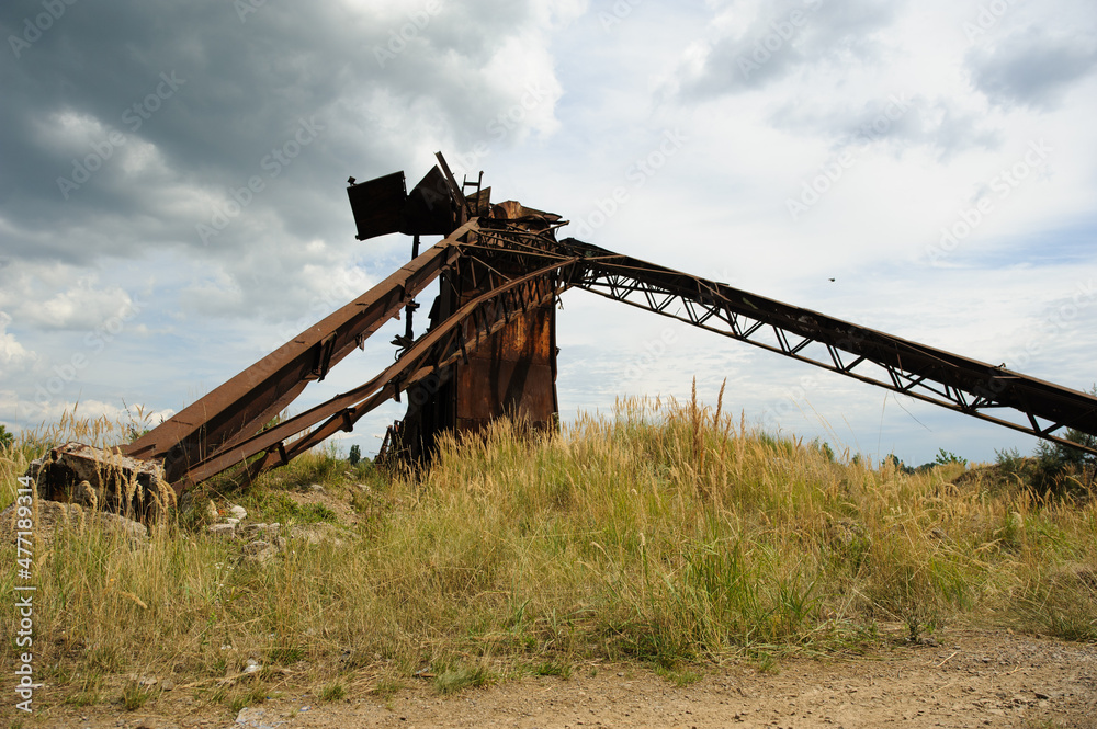 factory. vertical shaft of an abandoned salt mine in ukraine