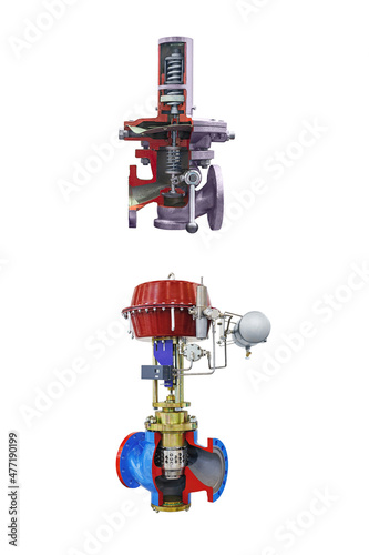 longitudinal and cross sections of small-sized gas equipment isolated on white background