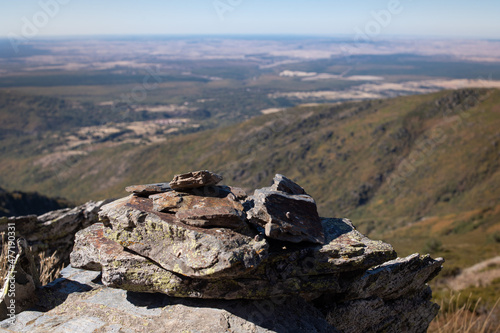 Landscape view of stones on mountains background. Puerto de la Quesera, Segovia, Castilla, Spain © fuen30
