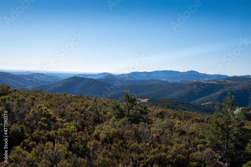 Landscape view of forests on mountains background. Puerto de la Quesera, Segovia, Castilla, Spain