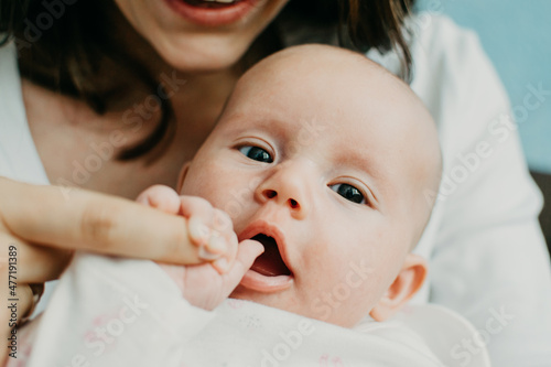 Mental Health in Postpartum Time. Maternal Mental Health. How to avoid pregnancy And Postpartum Disorders, postpartum baby blues, depression. Portrait of happy mother and newborn baby