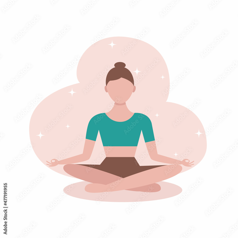 Pretty girl in lotus position. Vector illustration in flat style. Pretty girl in lotus position. Vector illustration in flat style.