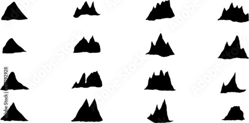 Set of black abstract organic mountain line shapes