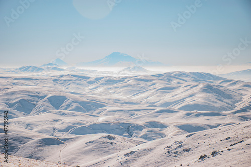 snow covered mountains in winter