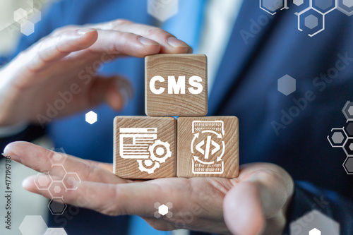 Concept of CMS - Content Management System. Website management software service, seo optimization, administration, user rights settings, web site configuration and cms statistics. Blogging. Freelance. photo