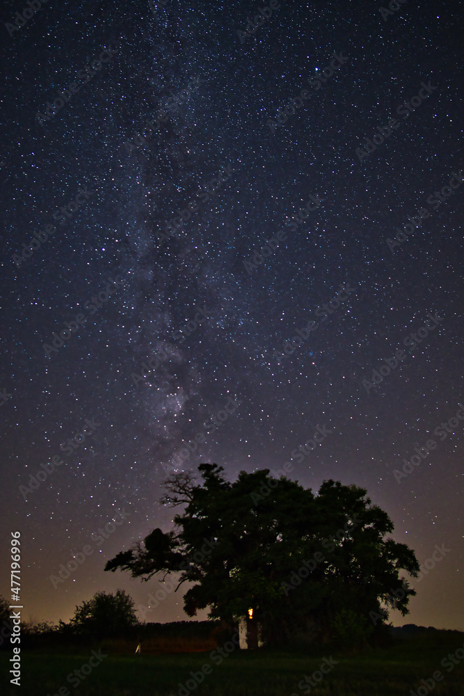 milky way with chapel in the Eifel, Germany