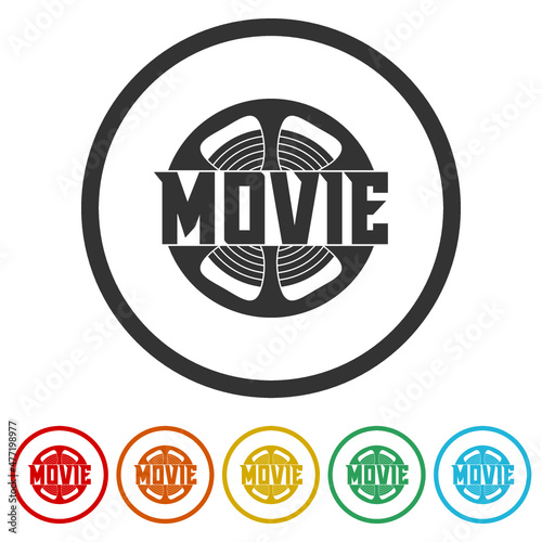 Movie word icon isolated on white background, color set