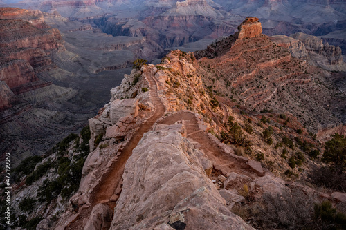 Rock Overlooking the South Kaibab Trail as it Winds down into the Grand Canyon